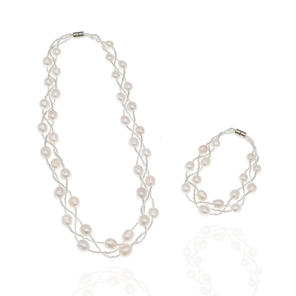 ≪ 2way仕様 ≫ 淡水真珠デザインネックレス・ブレスセット 約6.5-7.0mm 真鍮 y-n-683