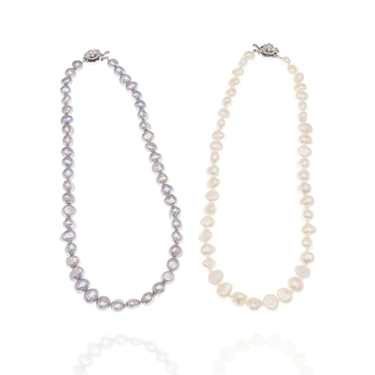 ≪ バロックパール ≫ 淡水真珠ネックレス（グレー/ホワイト） 約8.0-8.5mm SILVER y-n-693